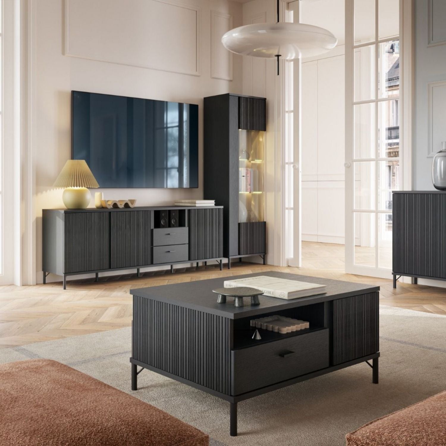 Lusaka Coffee Table 2 Door 1 Drawer in Black Graphite