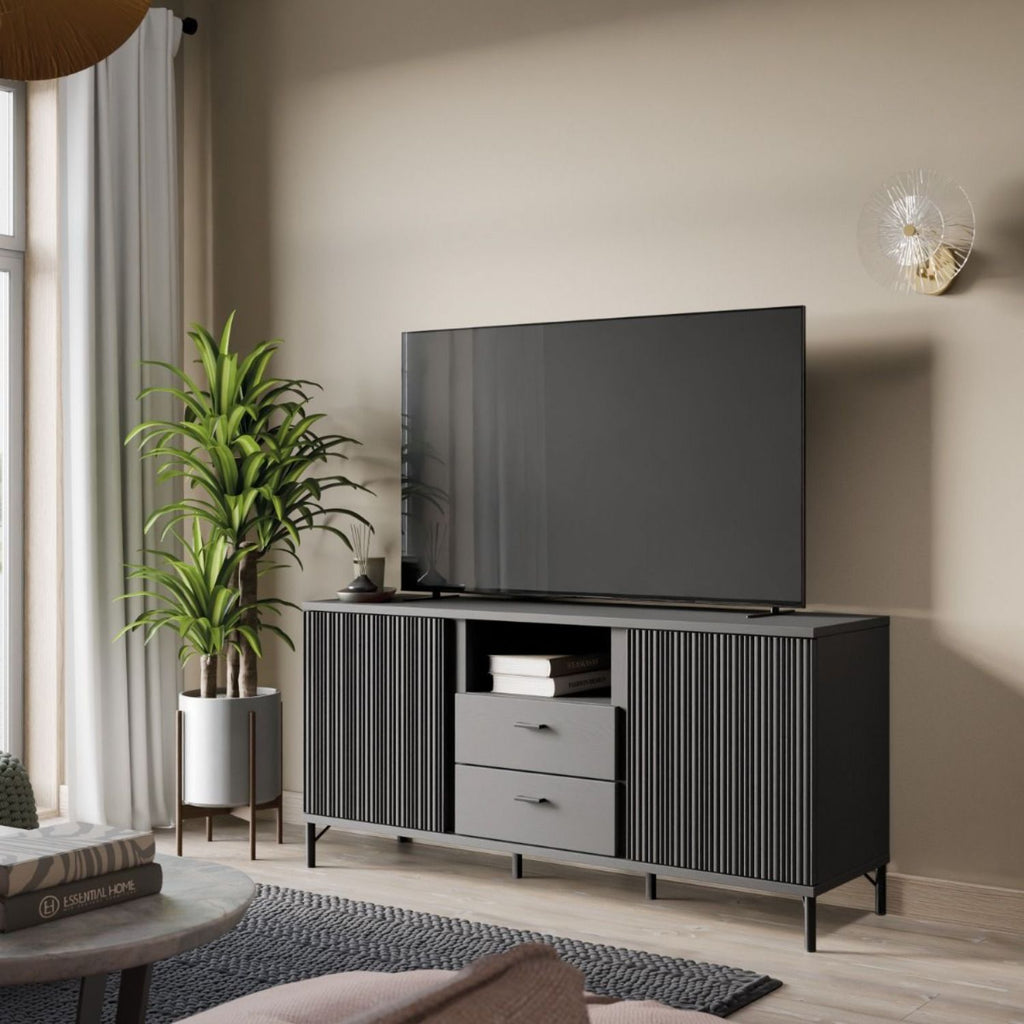 Lusaka TV Cabinet 2 Door 2 Drawer in Black Graphite