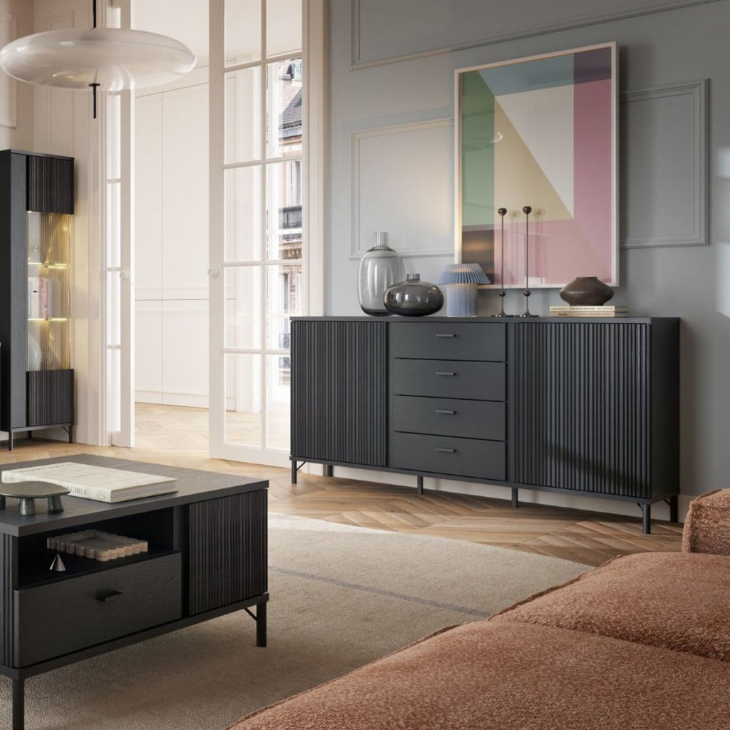 Lusaka Sideboard 2 Door 4 Drawer in Black Graphite