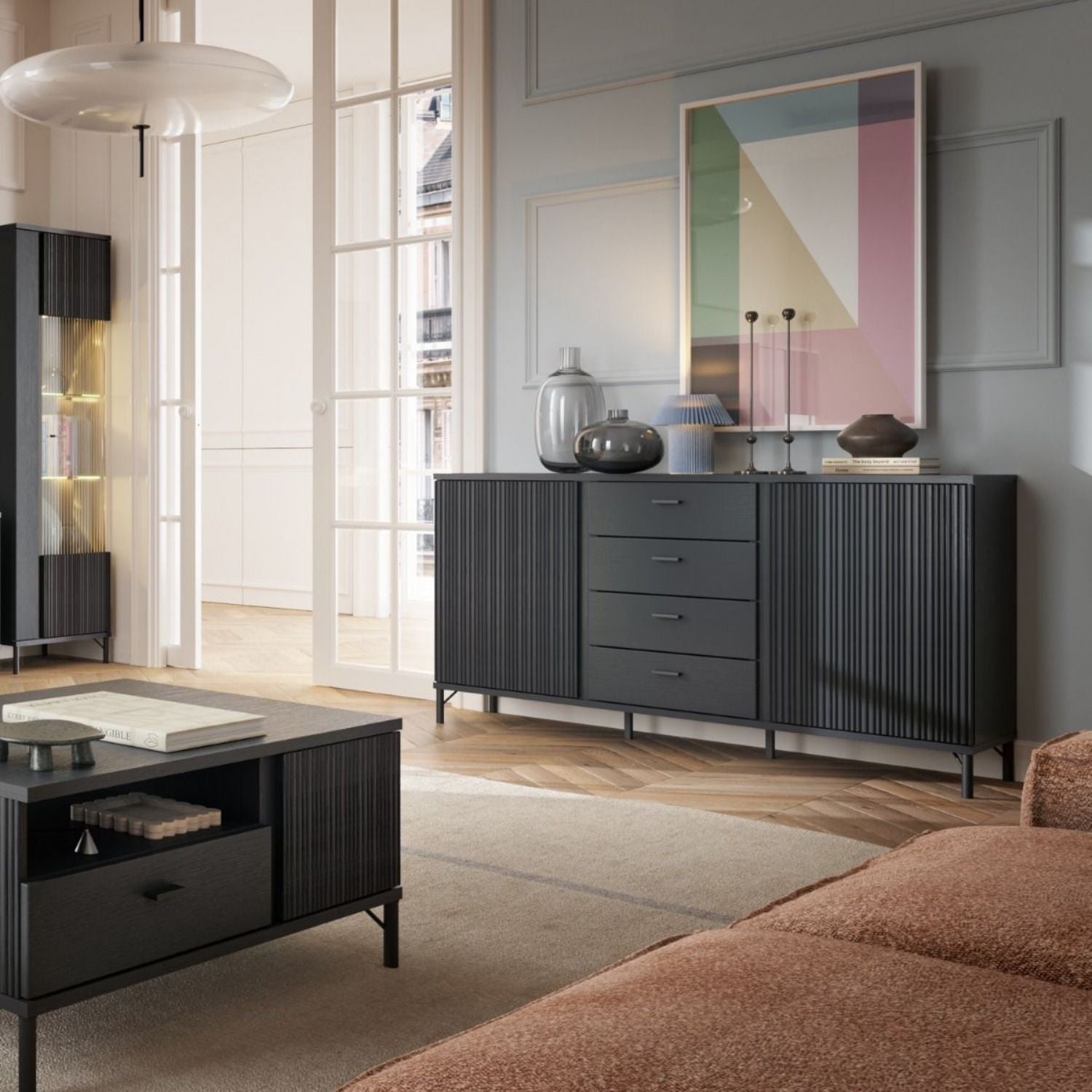 Lusaka Sideboard 2 Door 4 Drawer in Black Graphite