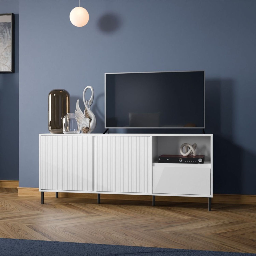 Avenale Wide TV Cabinet 2 Door 1 Drawer in Alpine White High Gloss
