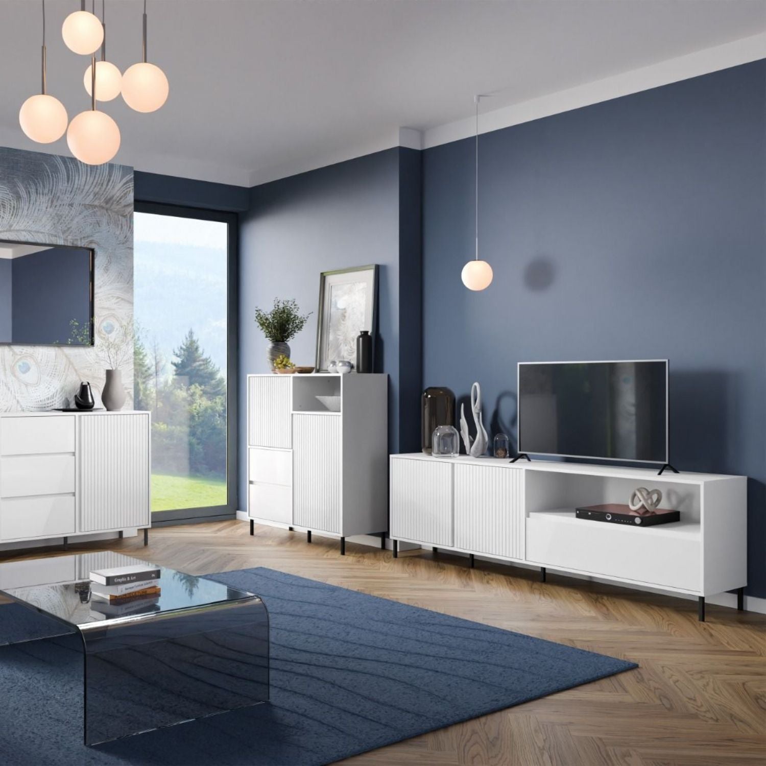 Avenale TV Cabinet 2 Door 1 Drawer in Alpine White High Gloss