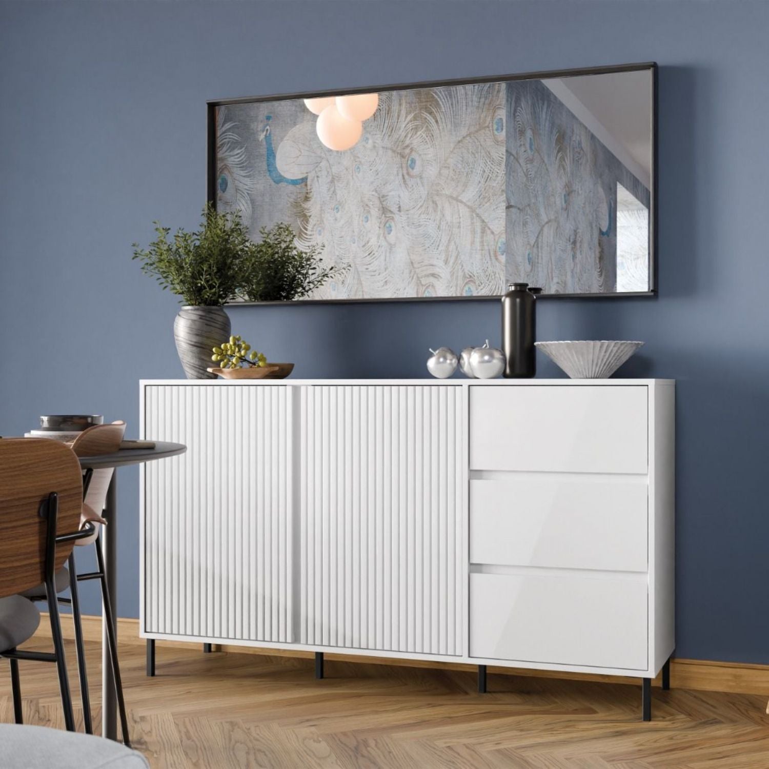 Avenale Sideboard 2 Door 3 Drawer in Alpine White High Gloss
