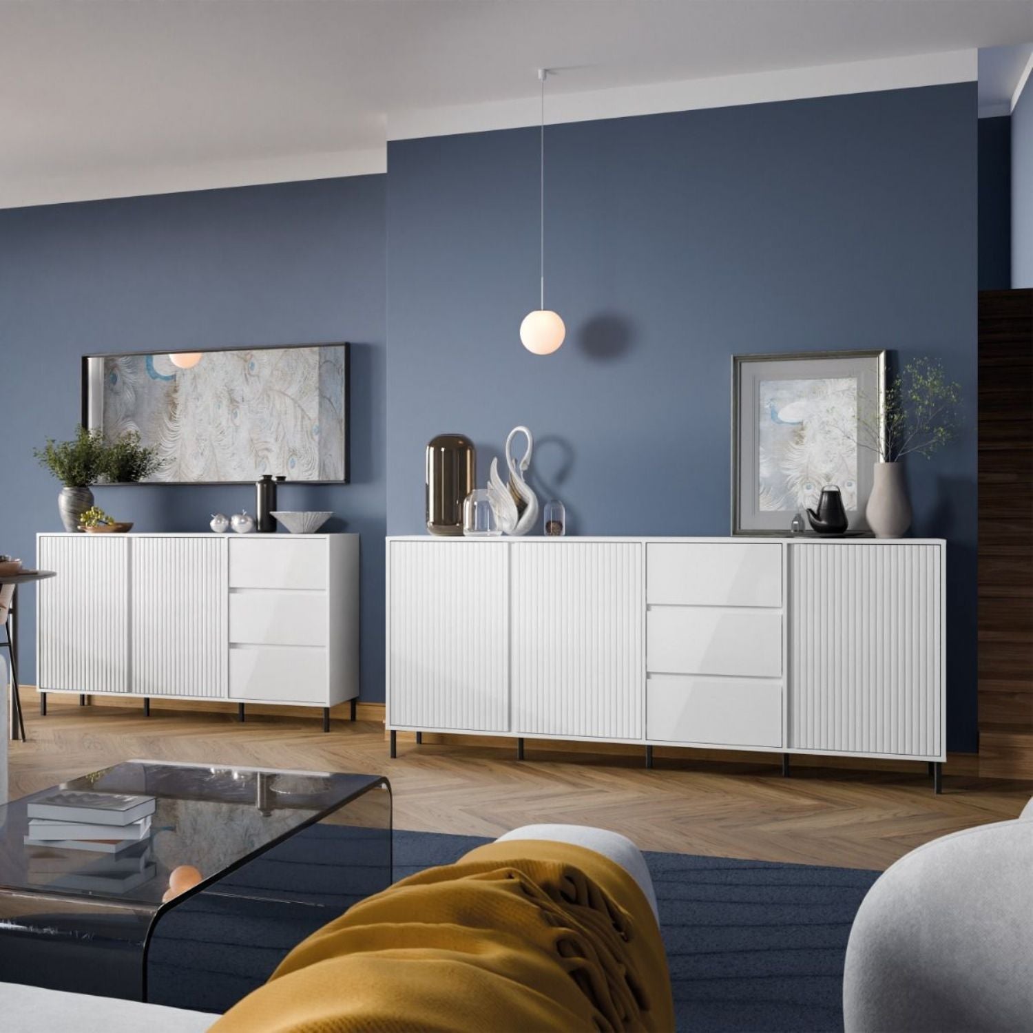 Avenale Sideboard 3 Door 3 Drawer in Alpine White High Gloss