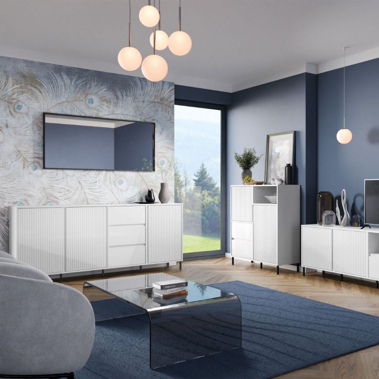 Avenale Sideboard 3 Door 3 Drawer in Alpine White High Gloss
