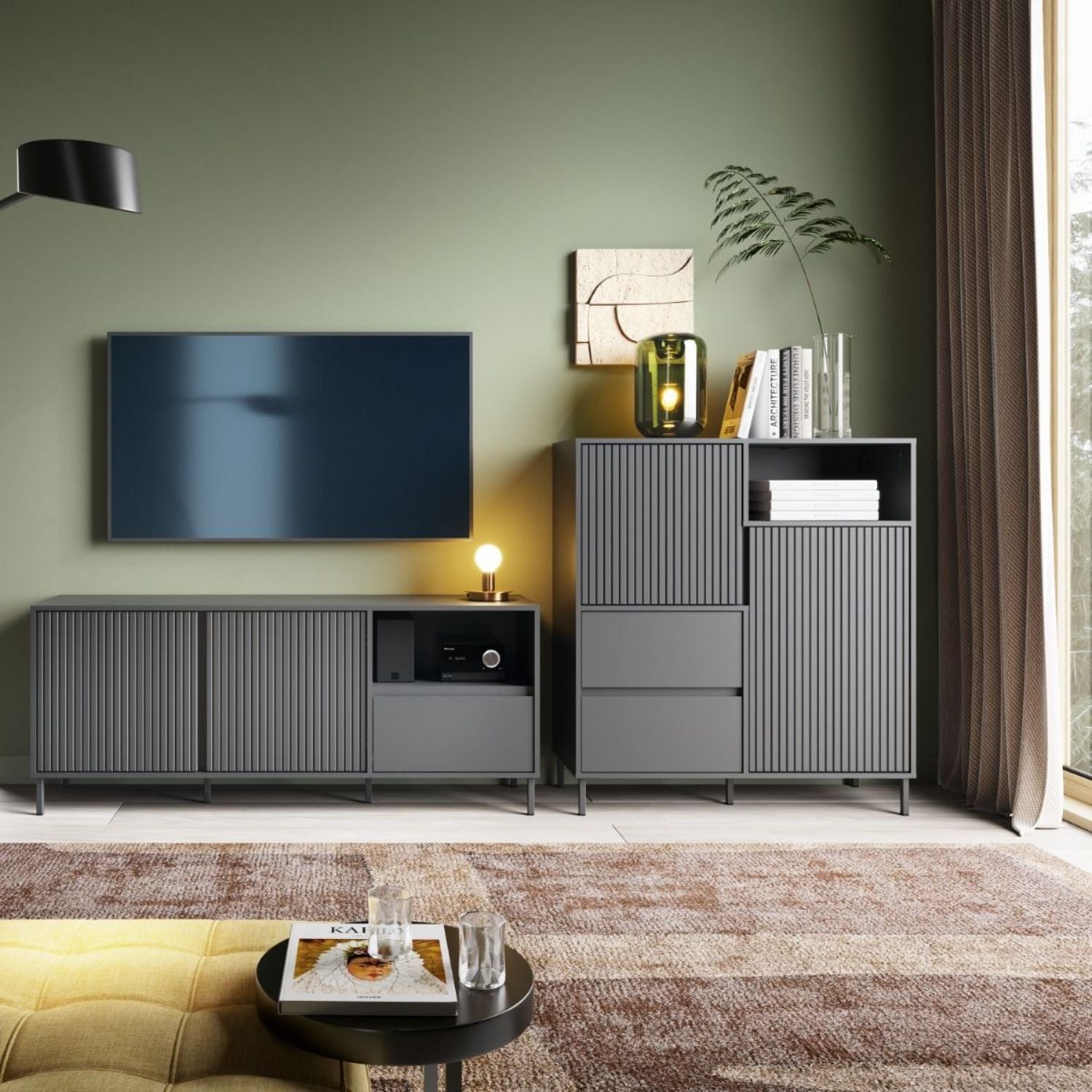 Avenale Wide TV Cabinet 2 Door 1 Drawer in Anthracite