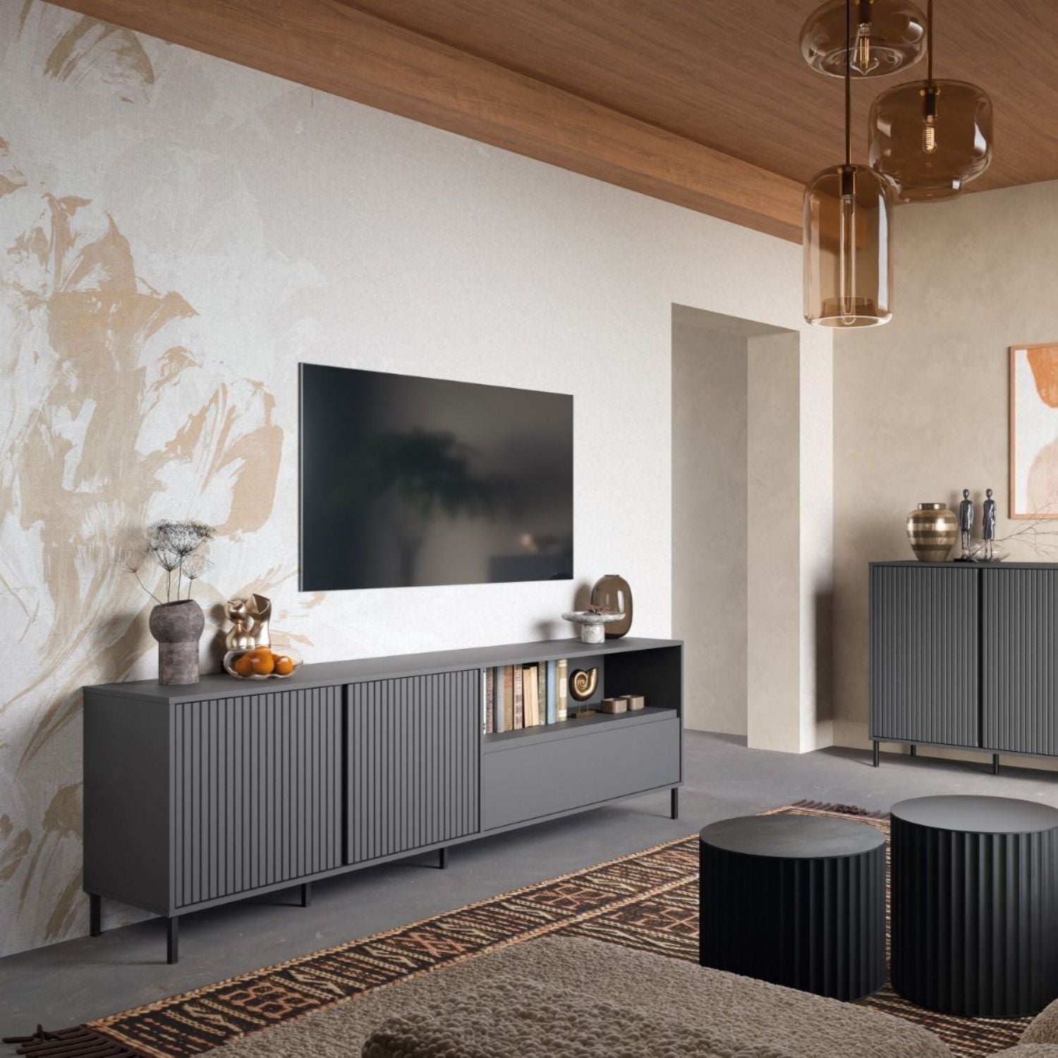 Avenale TV Cabinet 2 Door 1 Drawer in Anthracite