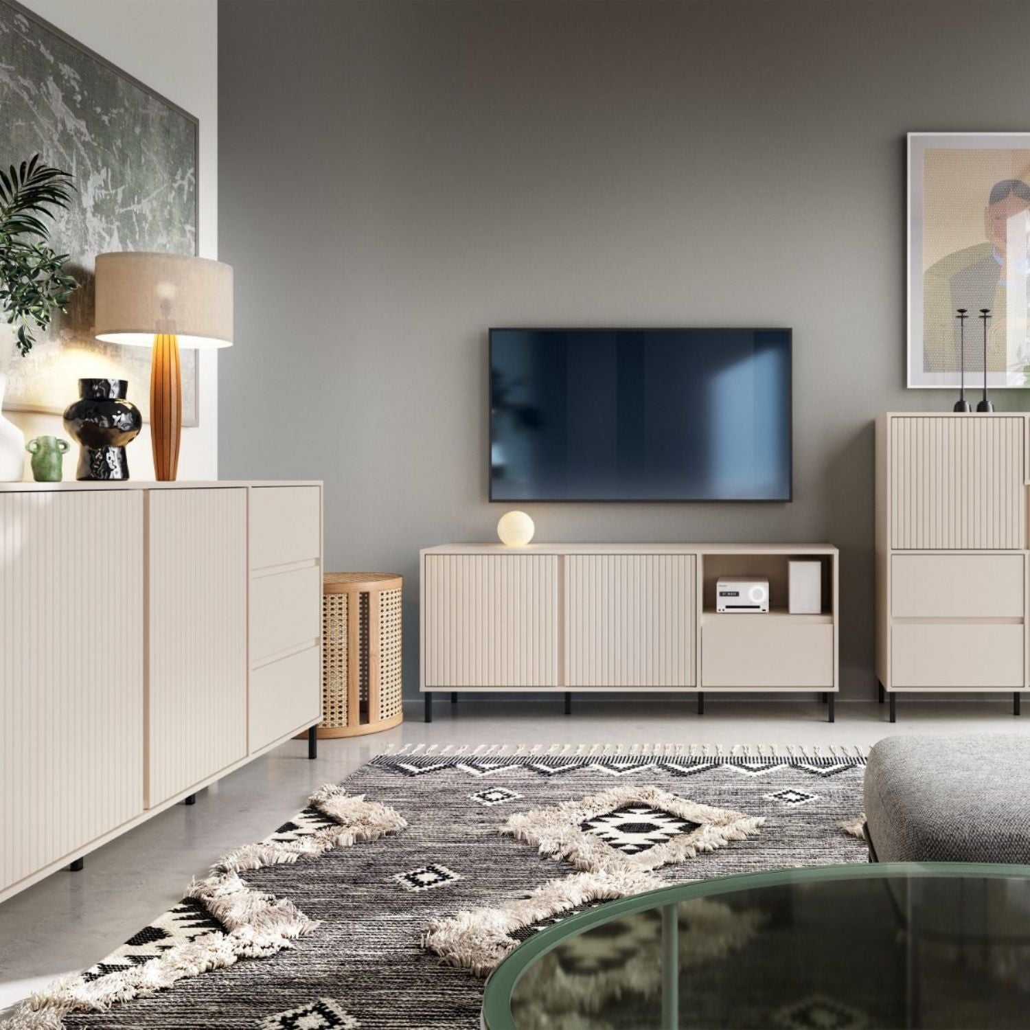 Avenale Wide TV Cabinet 2 Door 1 Drawer in Cashmere