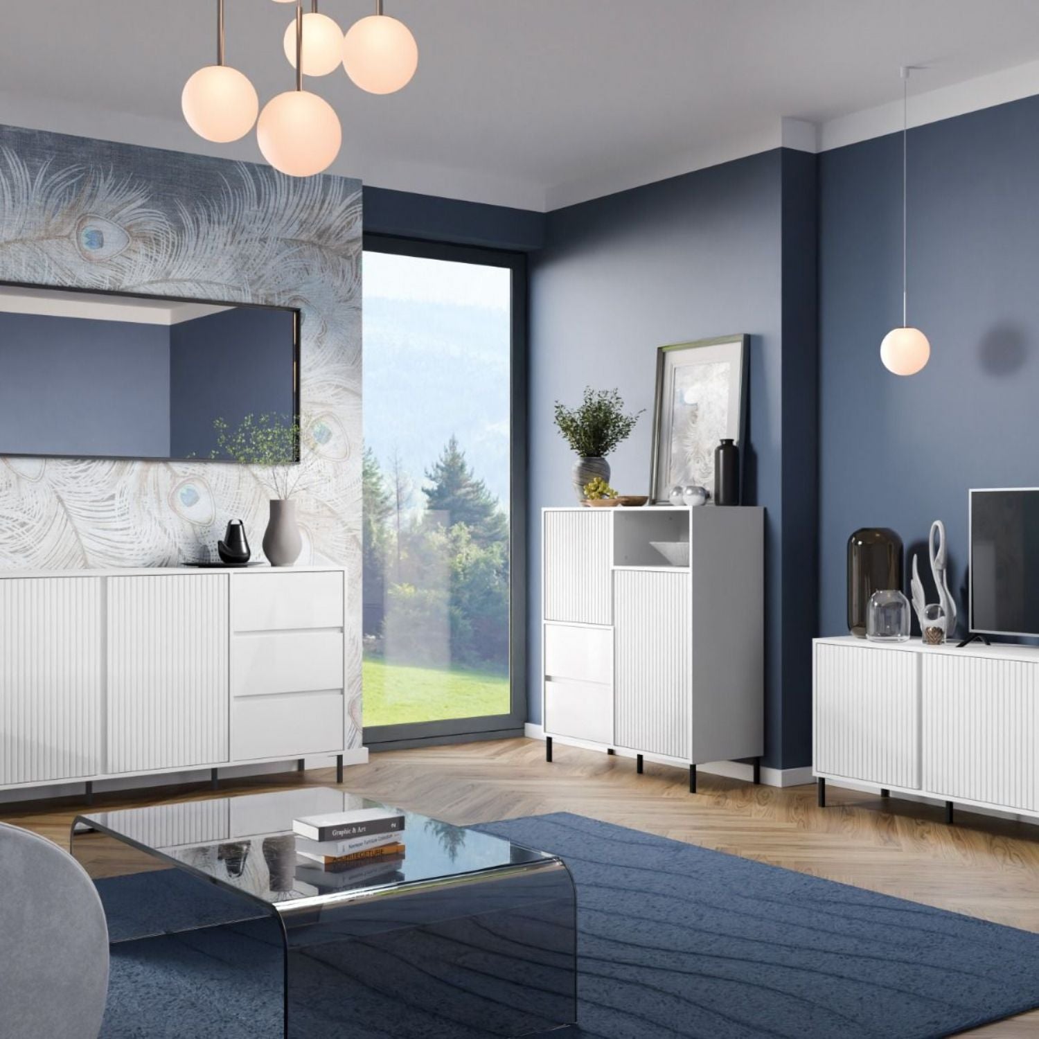 Avenale Sideboard 2 Door 2 Drawer in Alpine White High Gloss