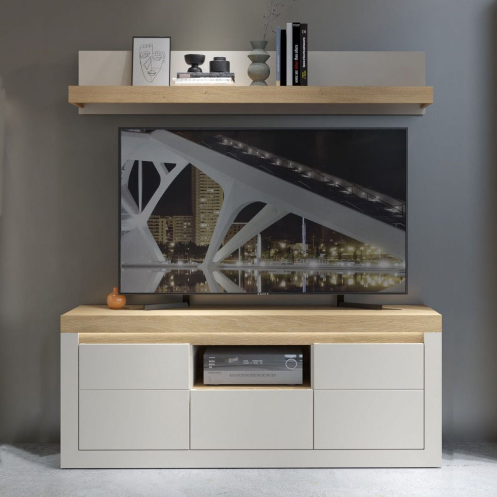Naxxar TV Cabinet with 2 Doors and 1 Drawer in Cashmere and Stone Oak
