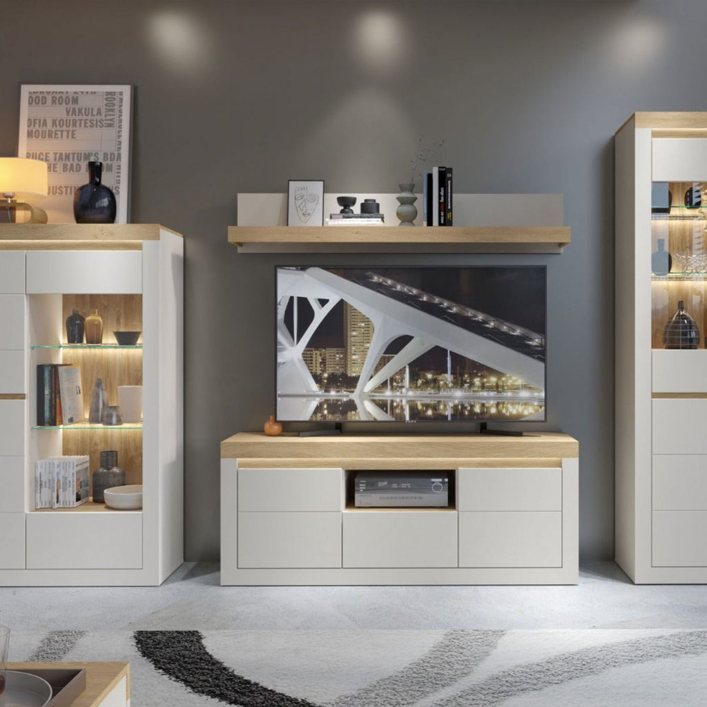 Naxxar TV Cabinet with 2 Doors and 1 Drawer in Cashmere and Stone Oak