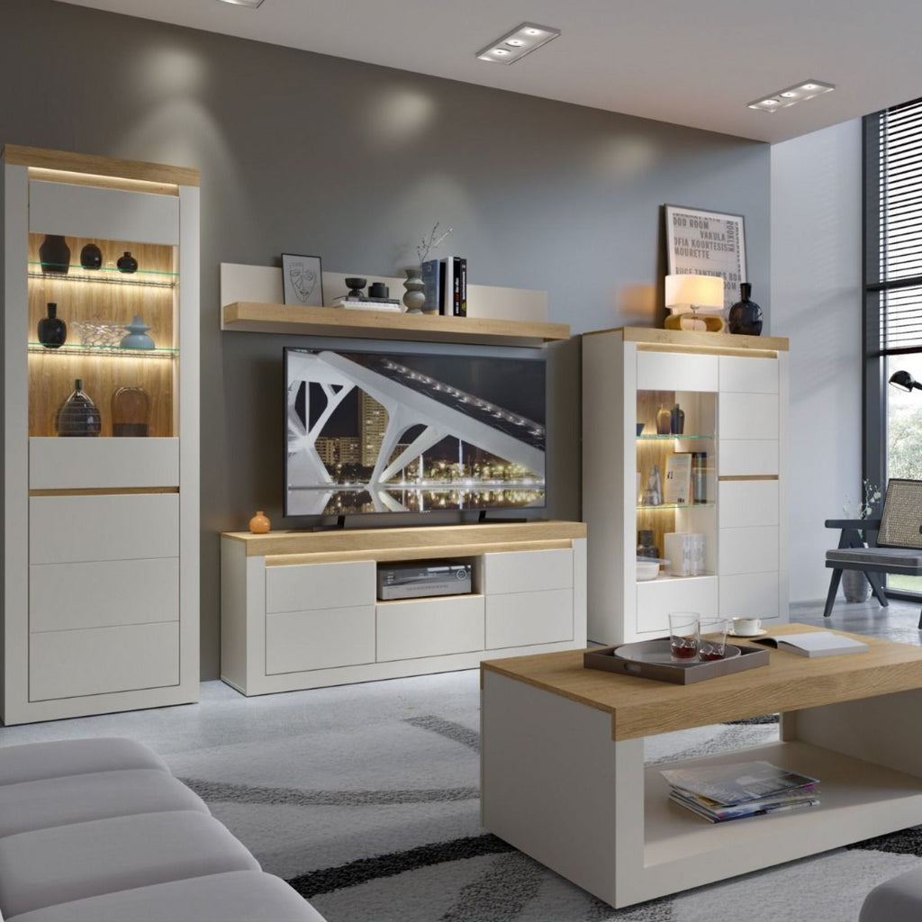 Naxxar TV Cabinet with 2 Doors and 1 Drawer in Cashmere and Stone Oak