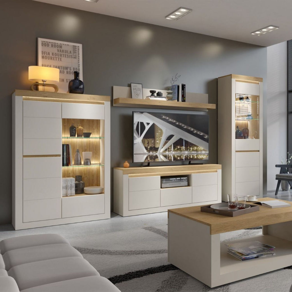 Naxxar TV Cabinet with 2 Doors and 1 Drawer in Cashmere and Stone Oak