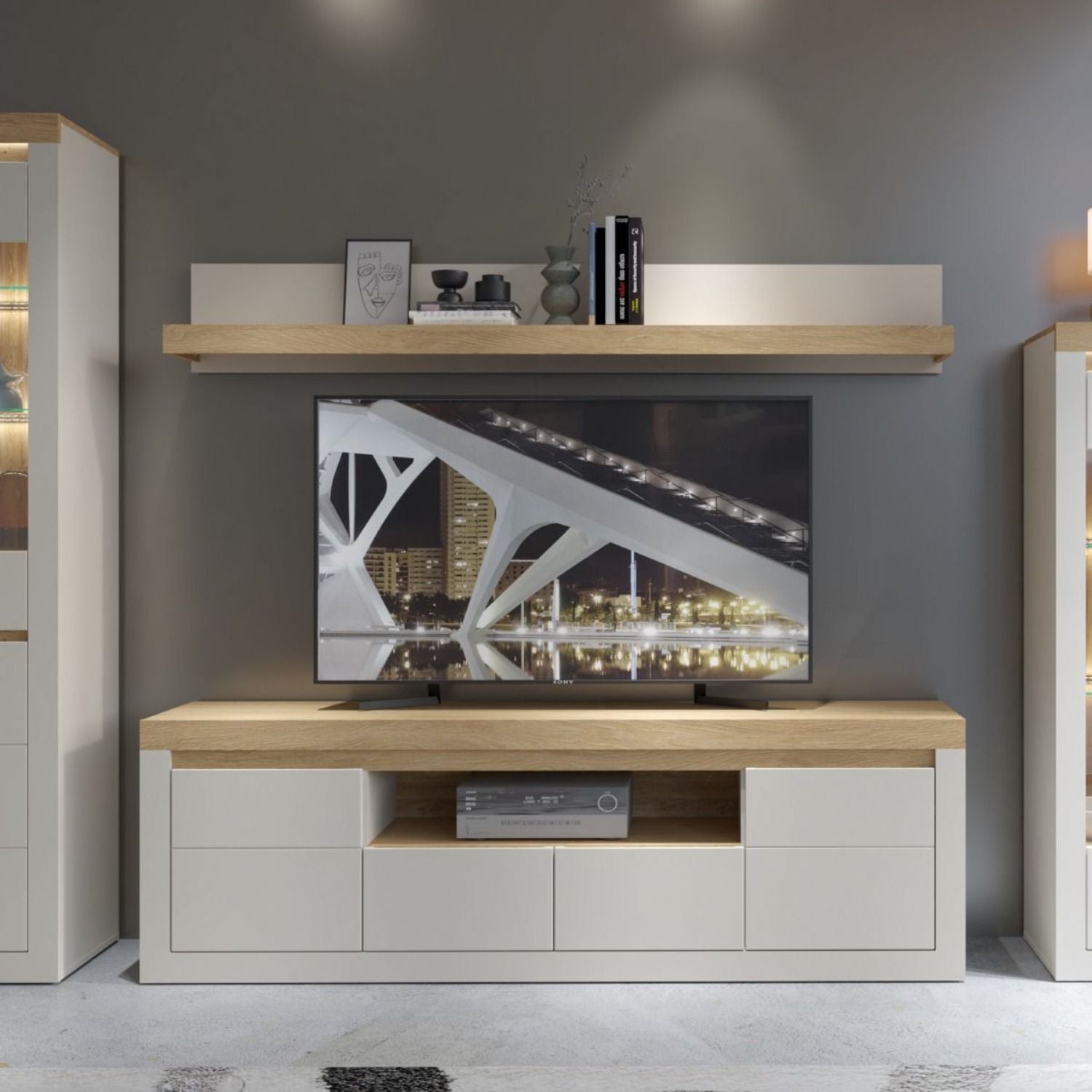 Naxxar TV Cabinet with 2 Doors and 2 Drawers in Cashmere and Stone Oak