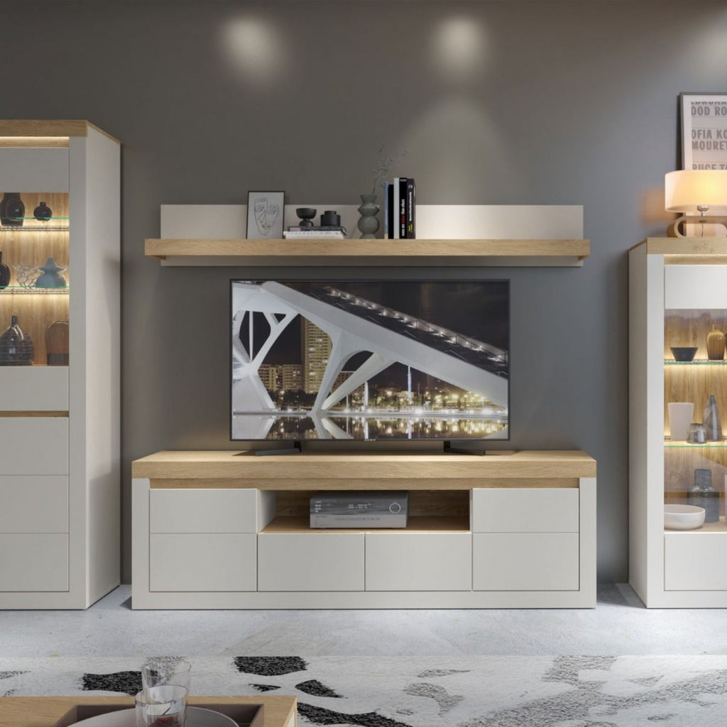 Naxxar TV Cabinet with 2 Doors and 2 Drawers in Cashmere and Stone Oak