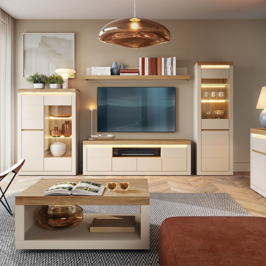 Naxxar TV Cabinet with 2 Doors and 2 Drawers in Cashmere and Stone Oak