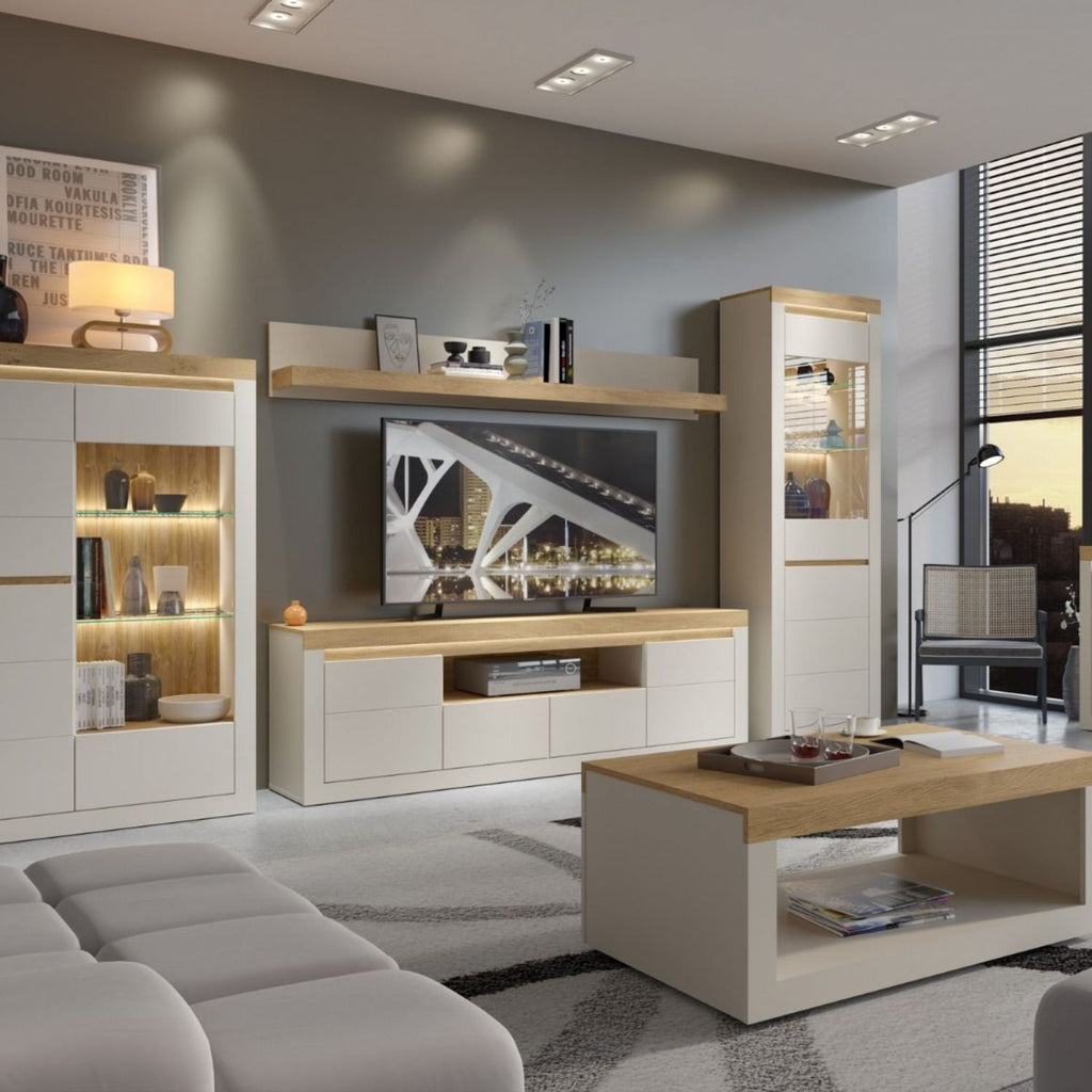 Naxxar TV Cabinet with 2 Doors and 2 Drawers in Cashmere and Stone Oak