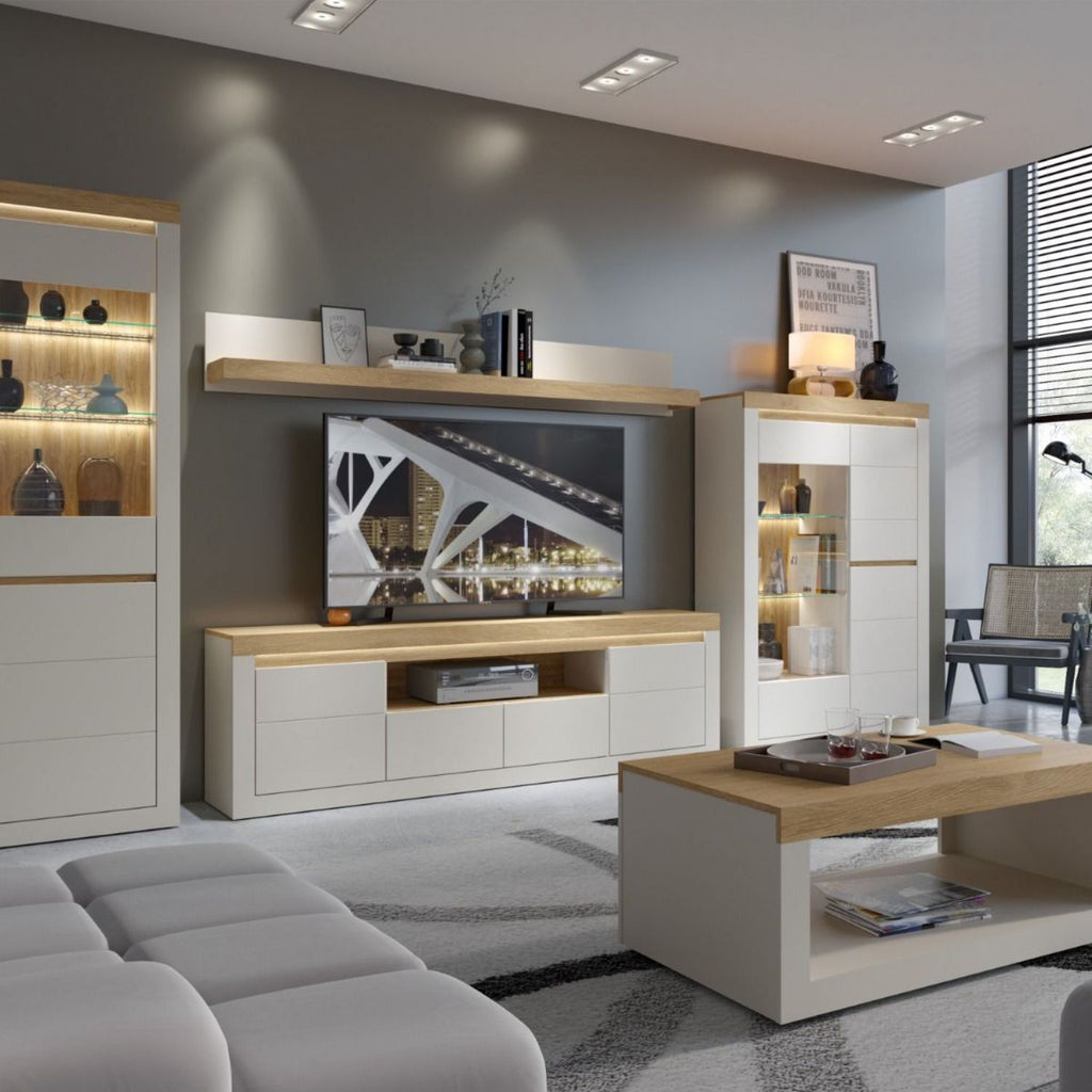 Naxxar TV Cabinet with 2 Doors and 2 Drawers in Cashmere and Stone Oak