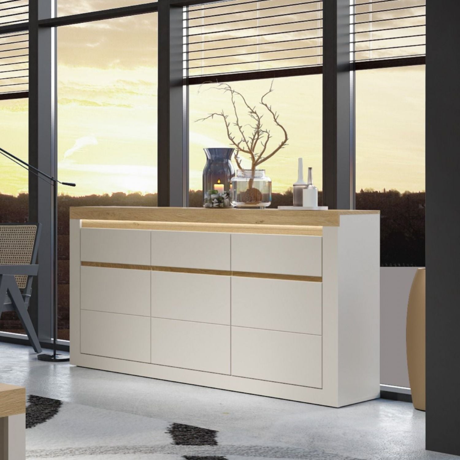 Naxxar Sideboard with 3 Doors and 3 Drawers in Cashmere and Stone Oak