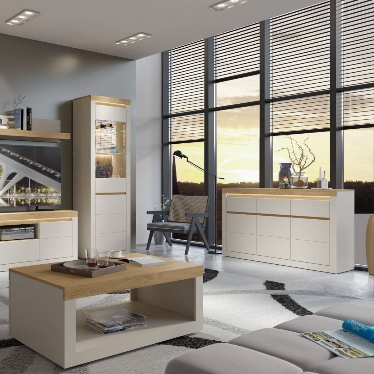 Naxxar Sideboard with 3 Doors and 3 Drawers in Cashmere and Stone Oak