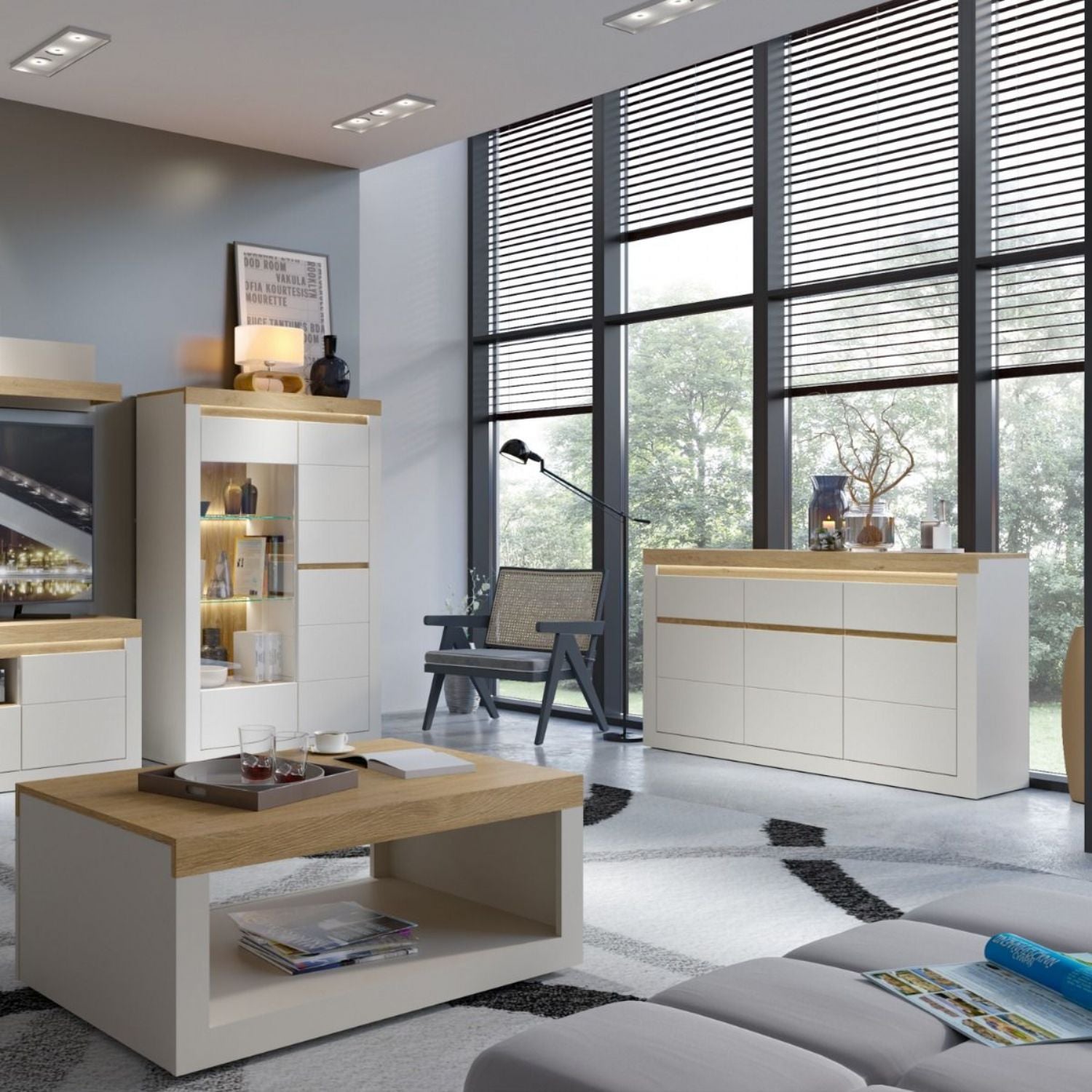 Naxxar Sideboard with 3 Doors and 3 Drawers in Cashmere and Stone Oak