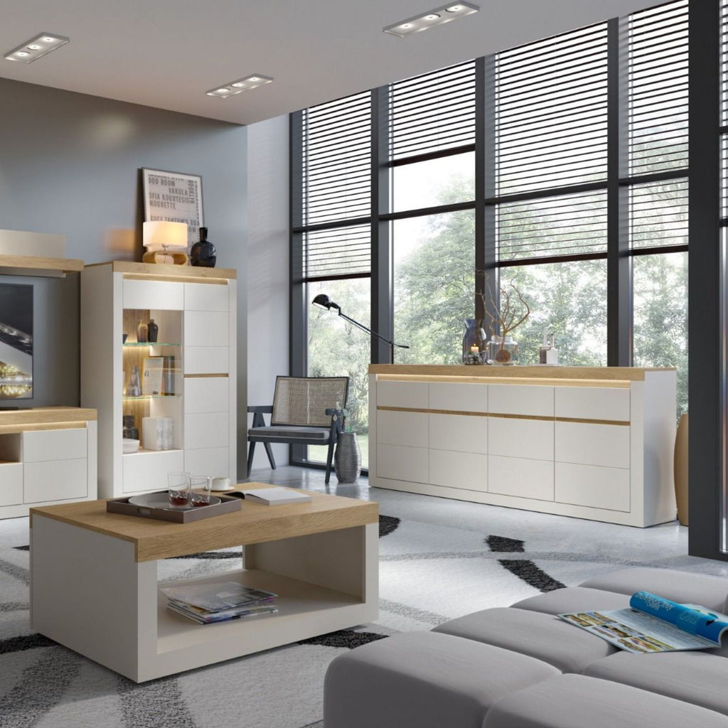 Naxxar Sideboard with 4 Doors and 4 Drawers in Cashmere and Stone Oak