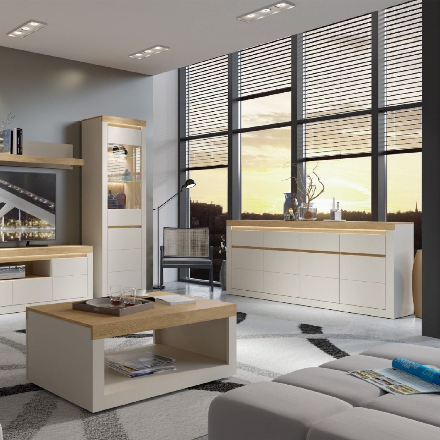 Naxxar Sideboard with 4 Doors and 4 Drawers in Cashmere and Stone Oak