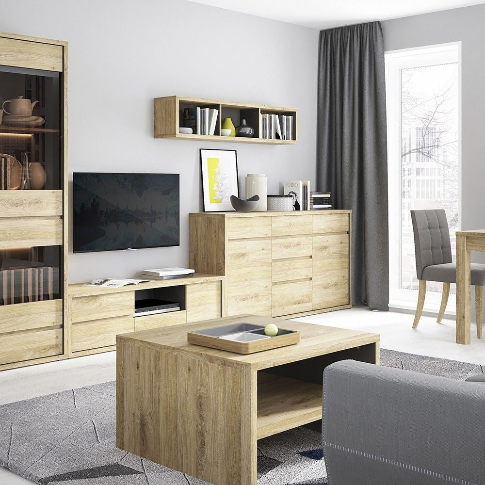 Traditional Oak Wide Large 6 Drawer Chest With Recessed Handles