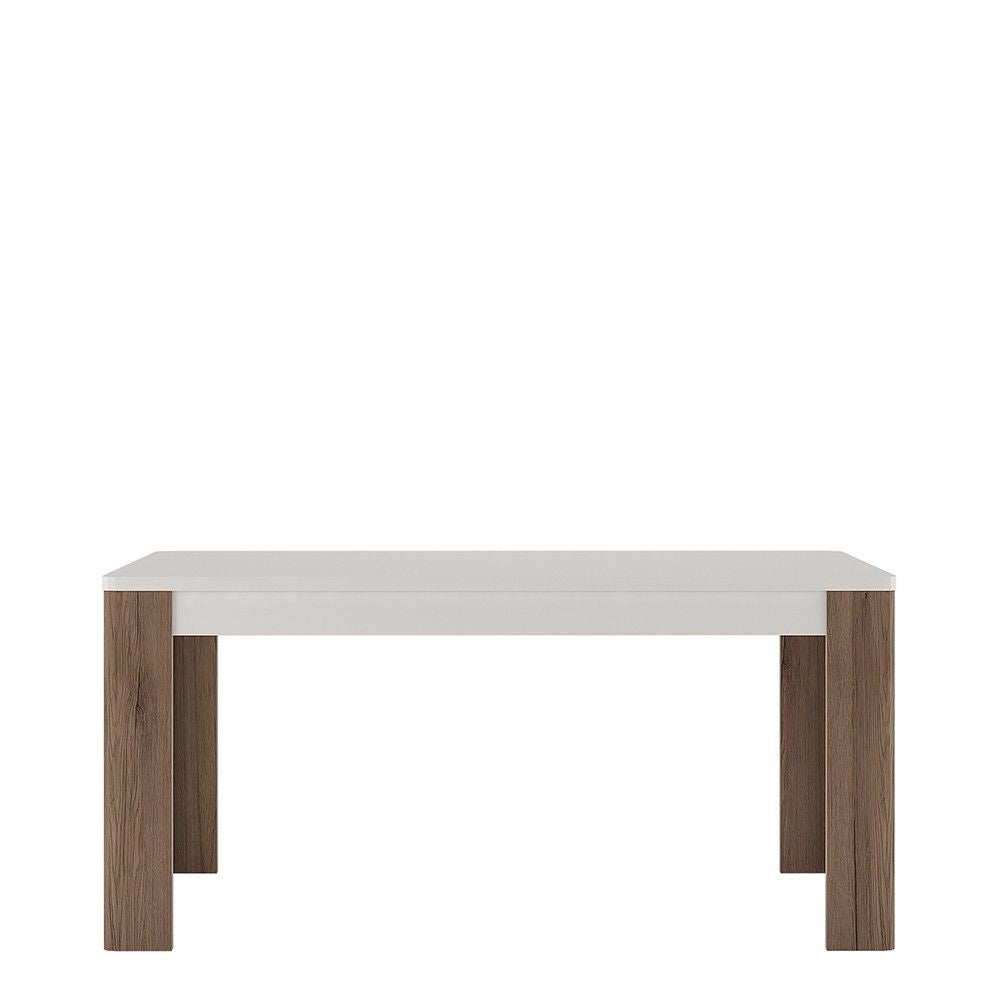 Modern Dark Oak and White Gloss 160cm Fixed Rectangular Dining Table