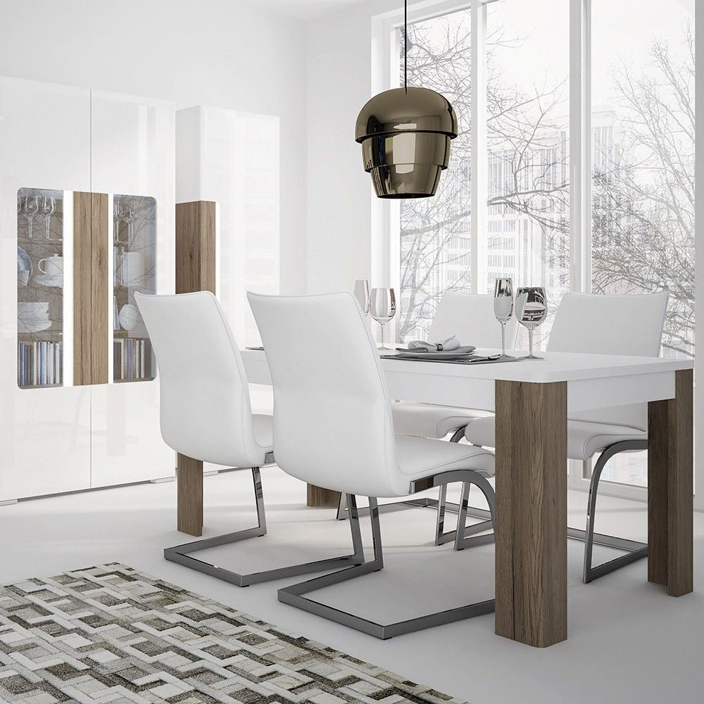 Modern Dark Oak and White Gloss 160cm Fixed Rectangular Dining Table