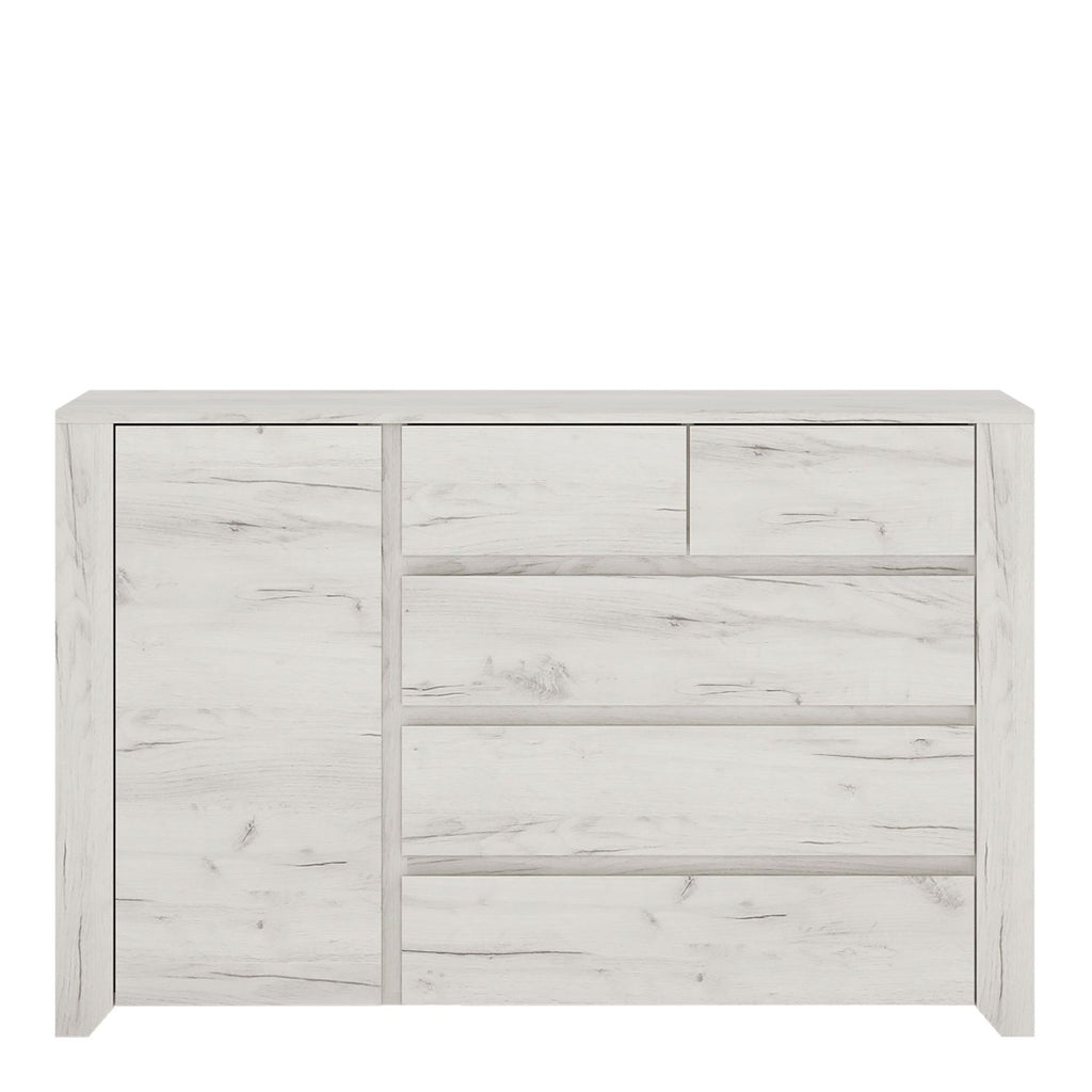 White Oak 1 Door 5 (2 Over 3) Drawer 119cm Wide Chest Cupboard