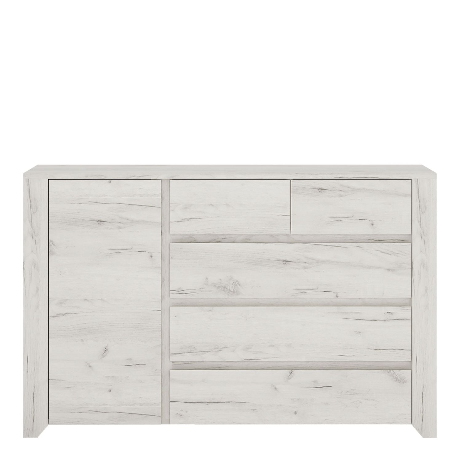 White Oak 1 Door 5 (2 Over 3) Drawer 119cm Wide Chest Cupboard