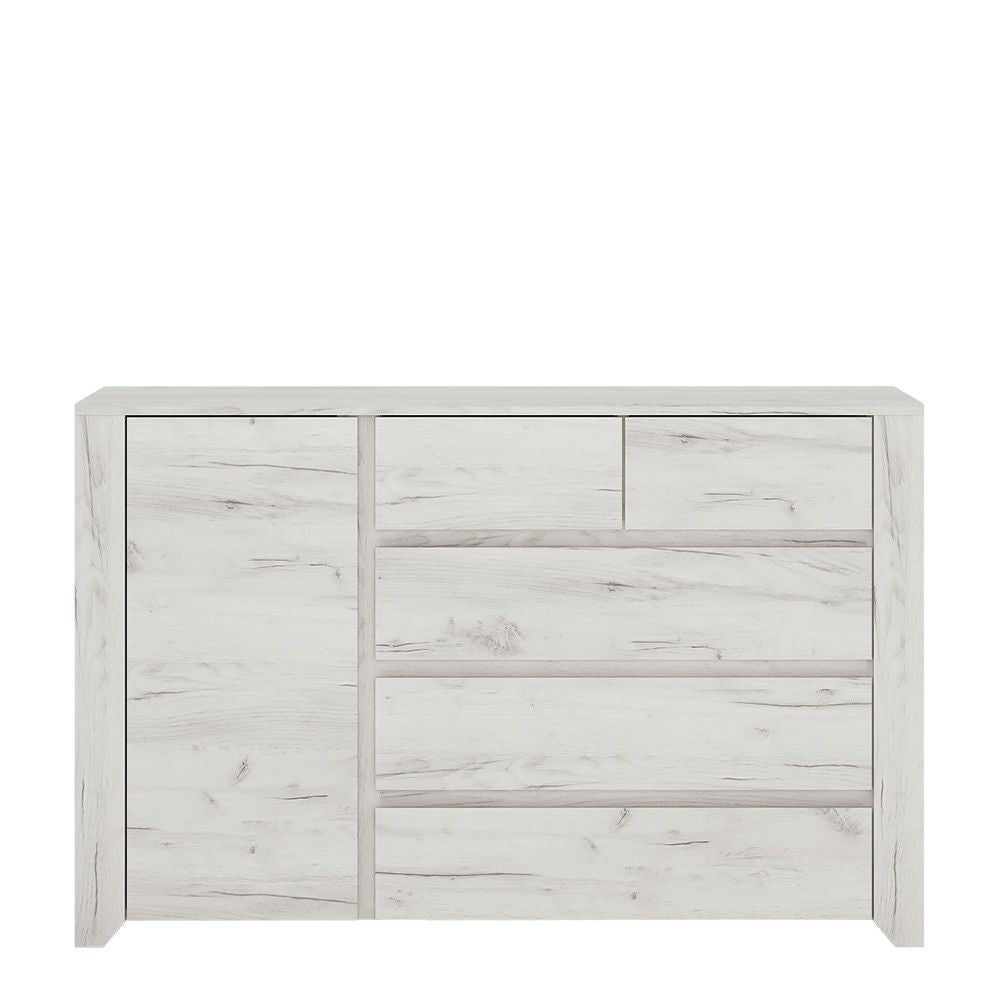 White Oak 1 Door 5 (2 Over 3) Drawer 119cm Wide Chest Cupboard