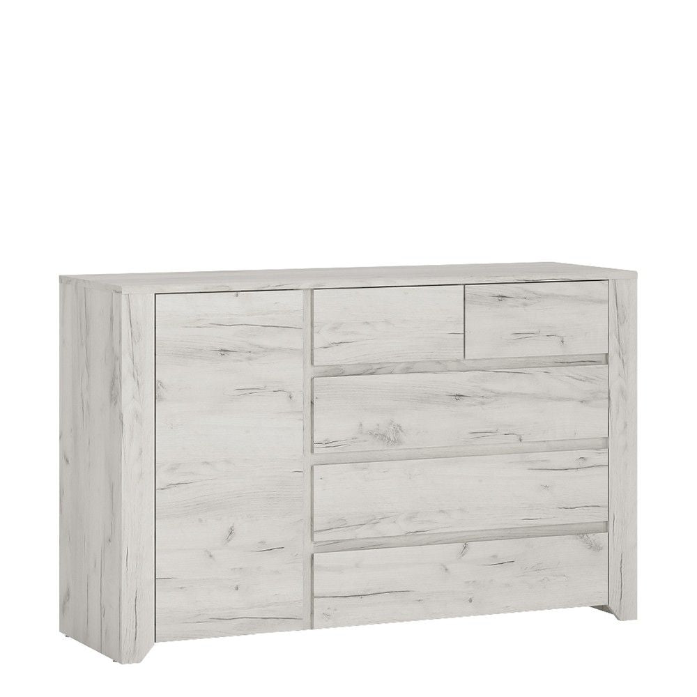 White Oak 1 Door 5 (2 Over 3) Drawer 119cm Wide Chest Cupboard
