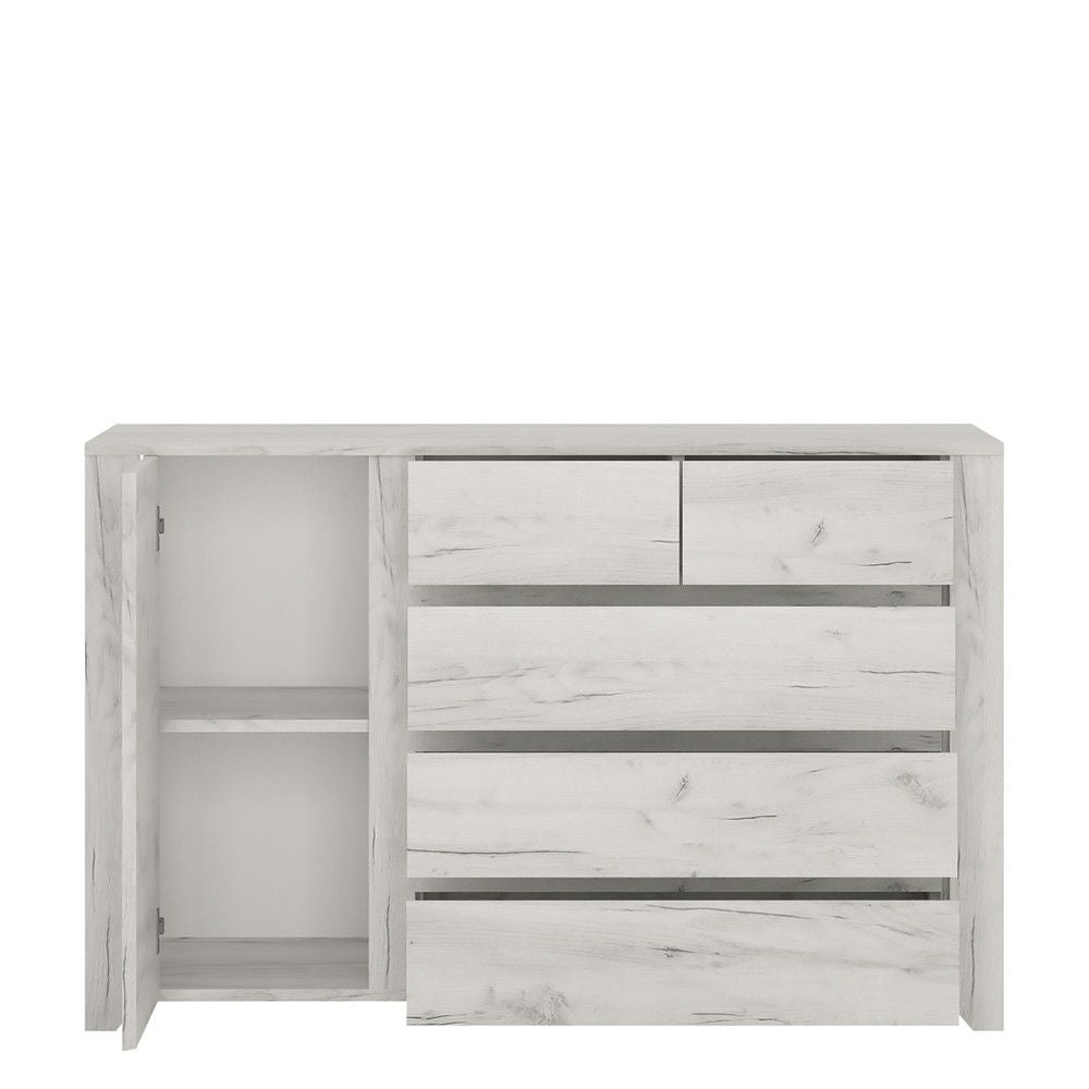 White Oak 1 Door 5 (2 Over 3) Drawer 119cm Wide Chest Cupboard