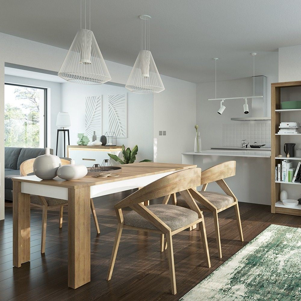 Large Extending Dining Table 160 to 200cm in Oak and White High Gloss 8 Seater