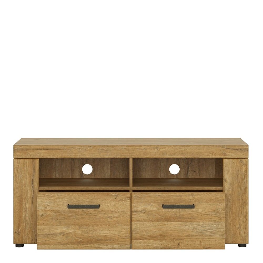 Oak Large 2 Drawer TV Media Cabinet 128cm Wide