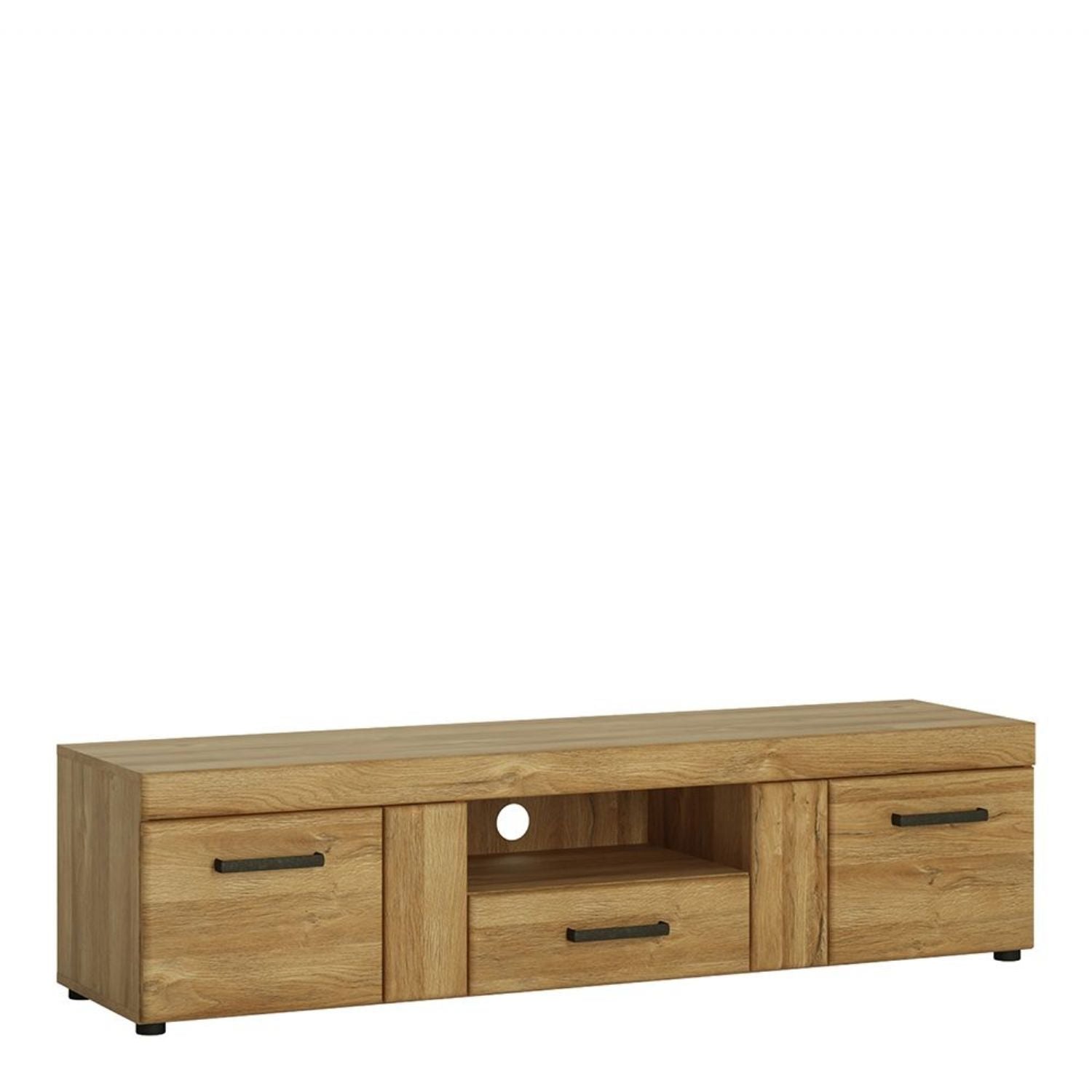 Oak 2 Door 1 Drawer Low TV Media Cabinet 157cm Wide