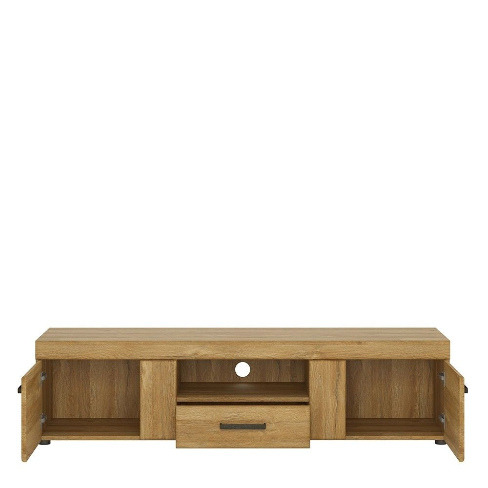 Oak 2 Door 1 Drawer Low TV Media Cabinet 157cm Wide