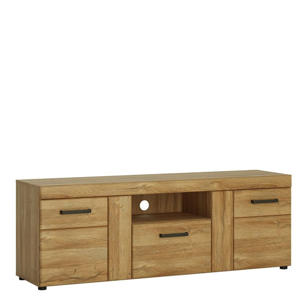 Oak Large Tall 2 Door 1 Drawer TV Media Cabinet Unit
