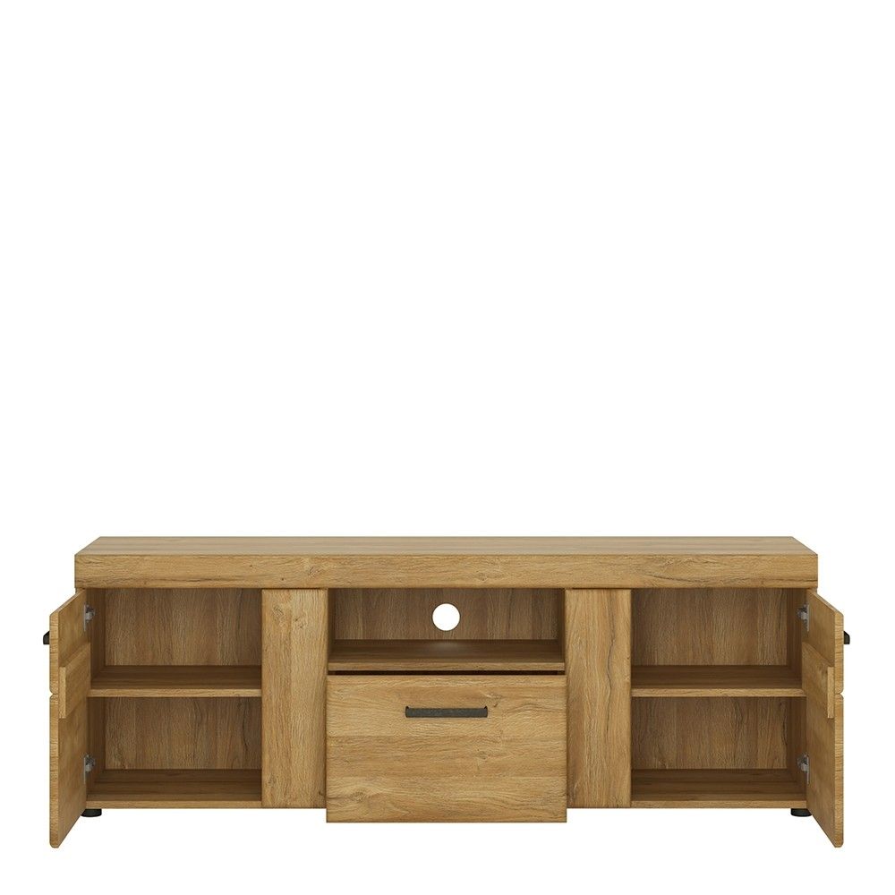 Oak Large Tall 2 Door 1 Drawer TV Media Cabinet Unit