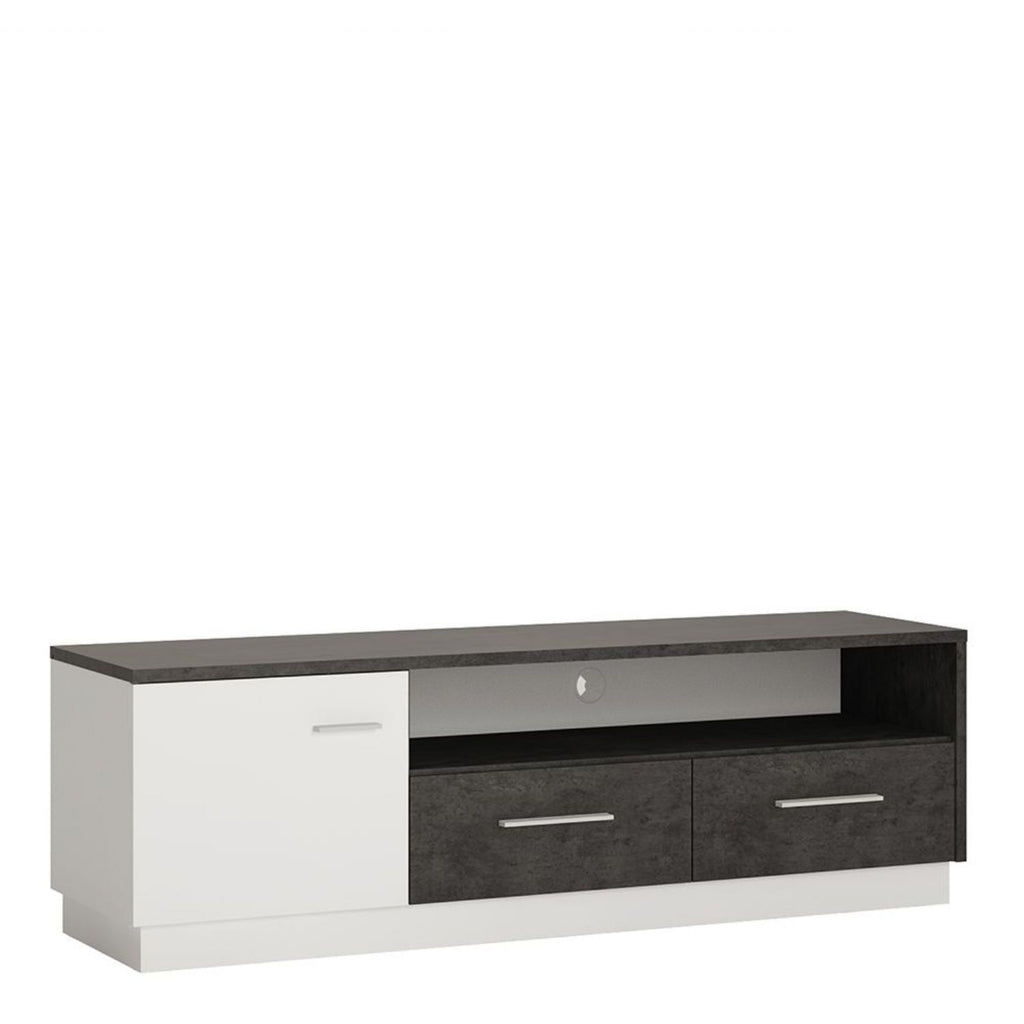 Slate Grey and White 1 Door 2 Drawer Wide TV Cabinet With Open Shelf