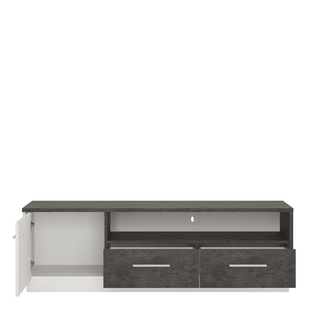 Slate Grey and White 1 Door 2 Drawer Wide TV Cabinet With Open Shelf