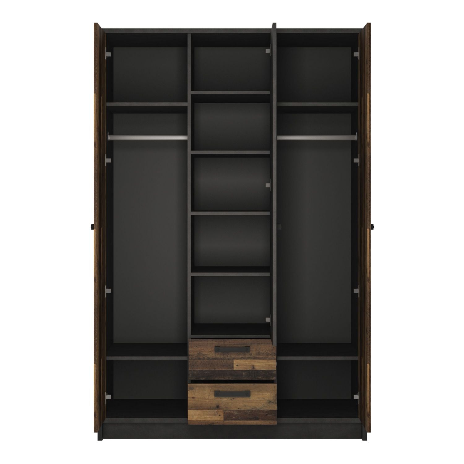 Industrial Brooklyn Dark Matera Grey and Walnut 2 Drawer 3 Door Wardrobe