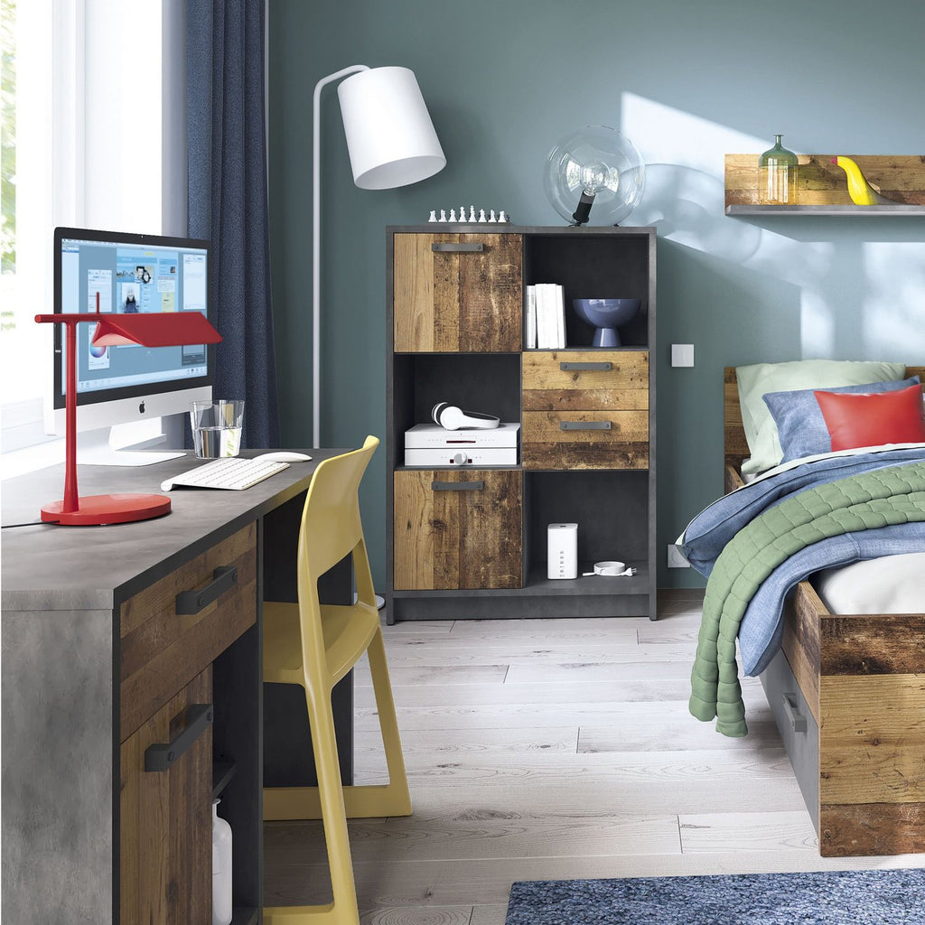 Industrial Brooklyn Walnut Single 3ft Bed with 2 Open Storage