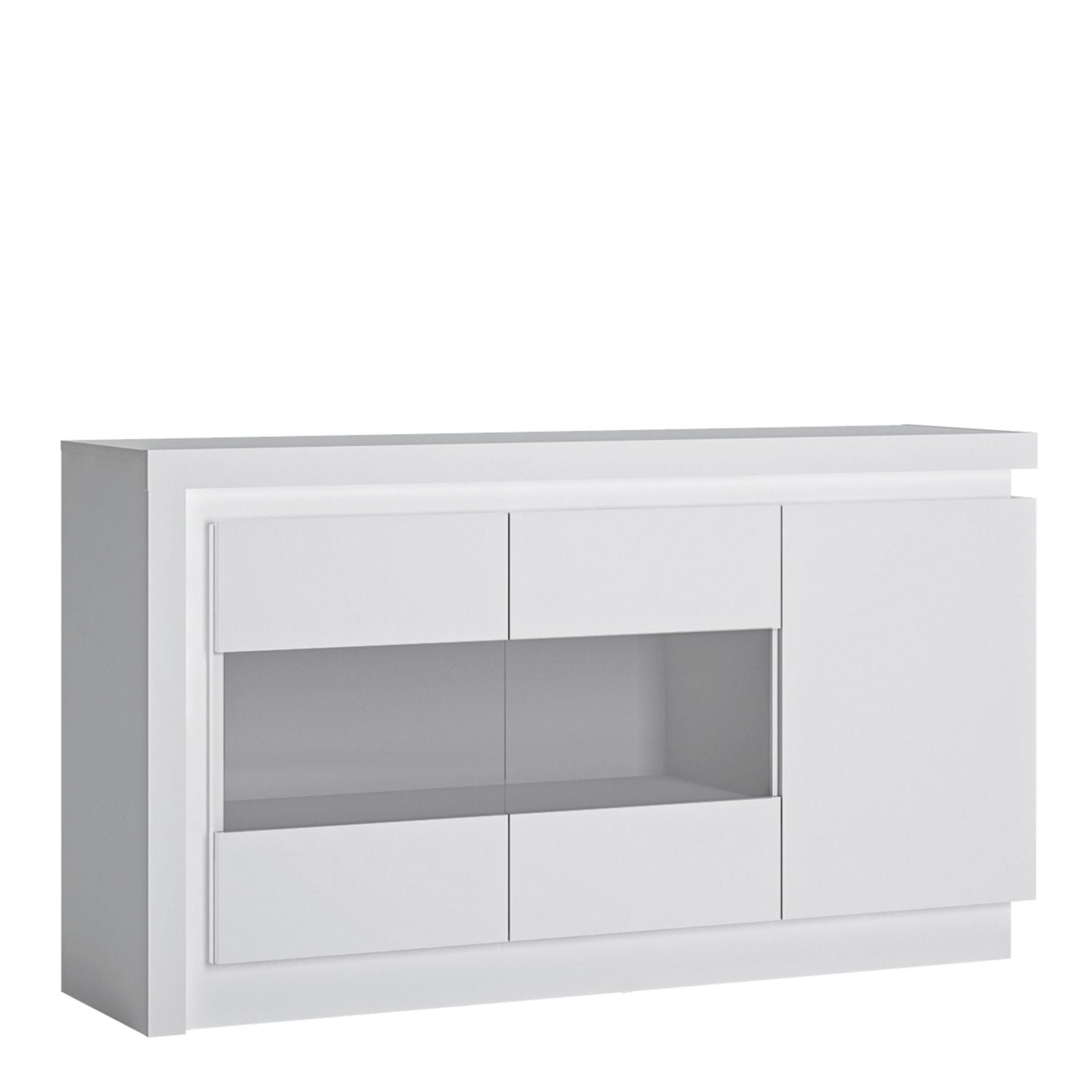 White and High Gloss 3 door glazed Sideboard with LED lighting