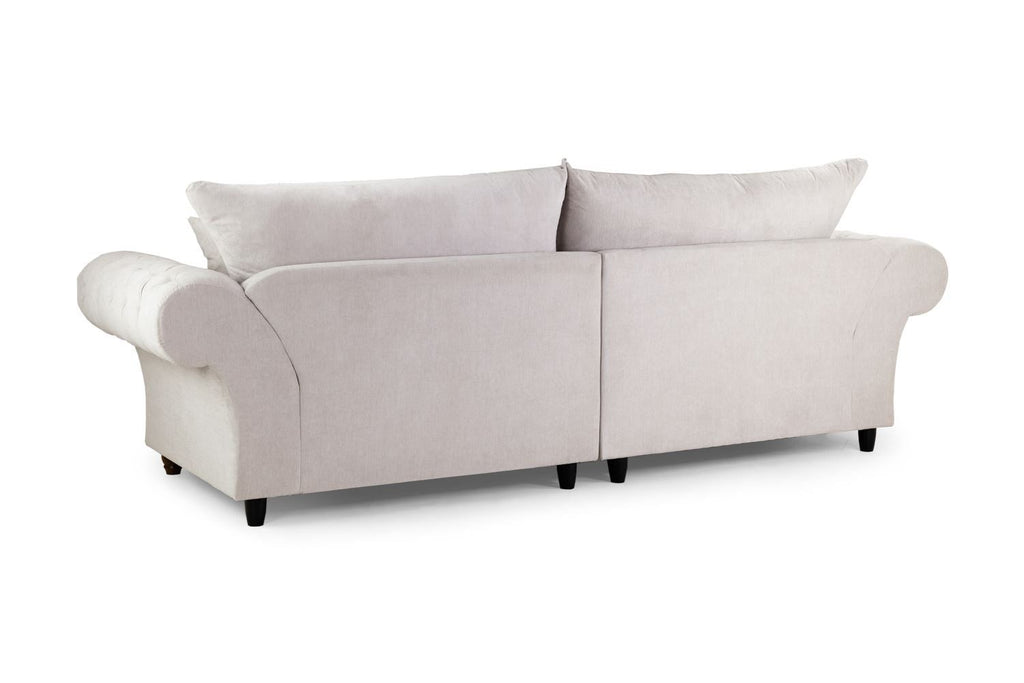 Stone Fabric 4 Seater Fullback Sofa with Button Tufted Arms