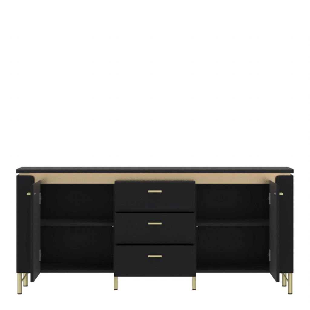 Genoa TV Cabinet 2 Door 3 Drawer 155cm Wide in Black Matt Gold