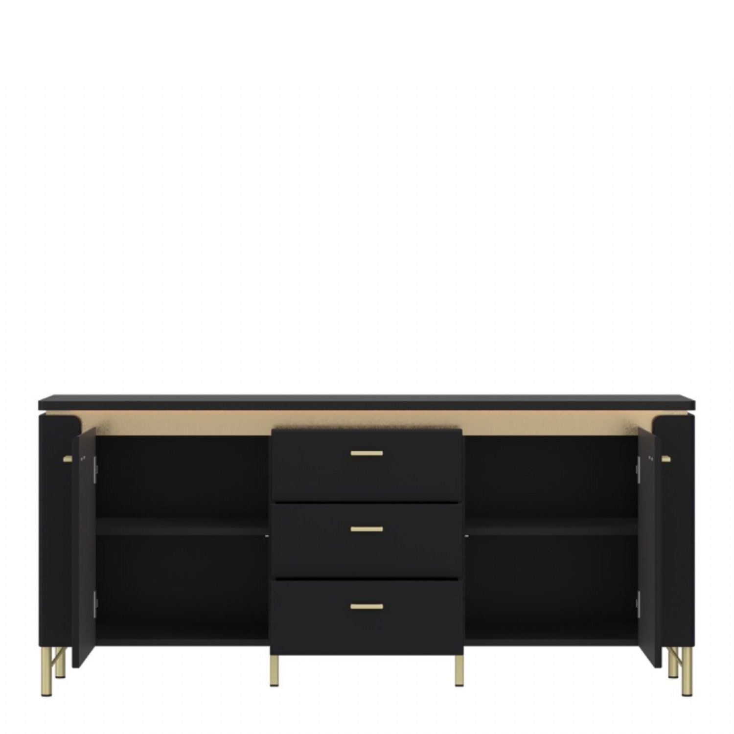 Genoa TV Cabinet 2 Door 3 Drawer 155cm Wide in Black Matt Gold