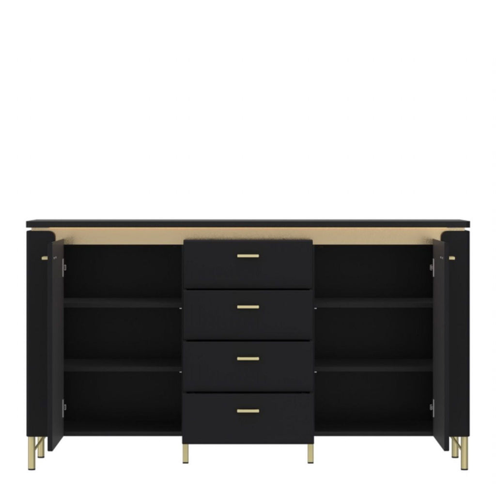 Genoa Sideboard 2 Door 4 Drawer in Black Matt Gold